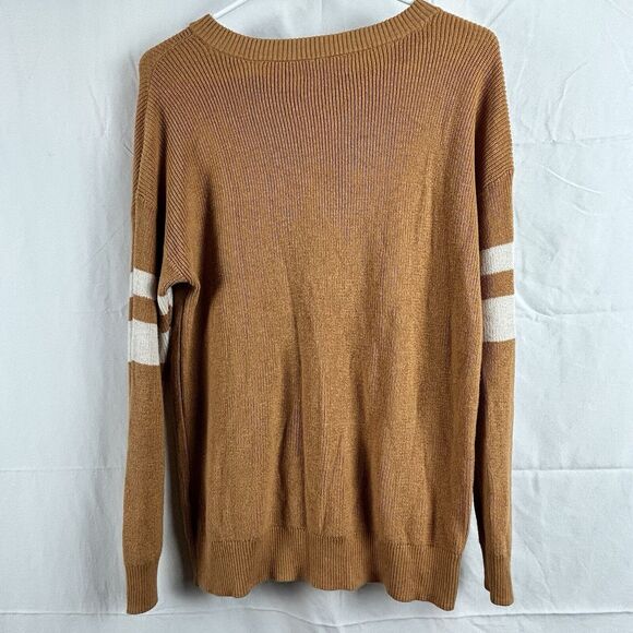 American Eagle Small Sweater Mustard Yellow Button V Neck Striped Dolman Sleeve - Picture 4 of 14